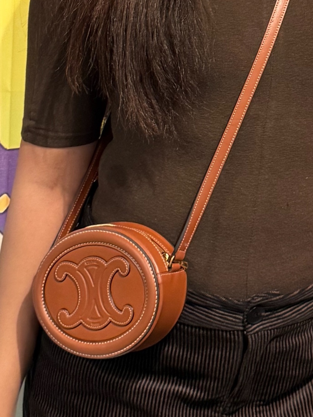 Authentic Celine Triomphe calfskin Oval Brown crossbody